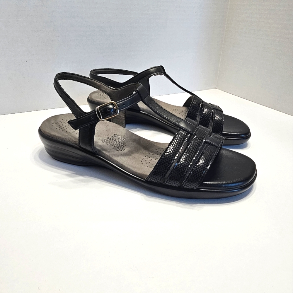 Sas Sandals Womens 10 Black Strappy Sling Back Tripad Comfort Shoes